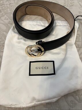 Gucci Black Leather Belt with Gold Double G Buckle